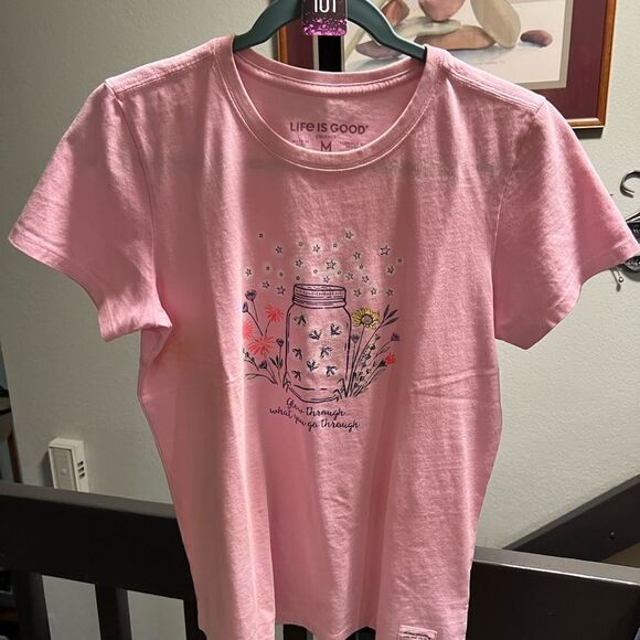 EUC Life is Good Pink Graphic T-Shirt “Grow through what you go through” #101 - Picture 1 of 6